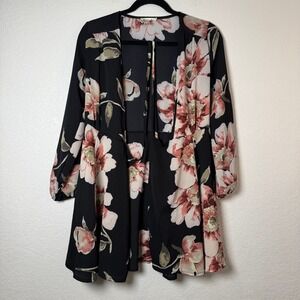 Engerla Black Floral Long Sleeve Mini Dress,‎ Romantic Botanical Print